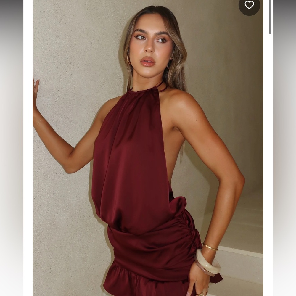 White Fox Boutique Backless Halter Dress in Burgundy Wine